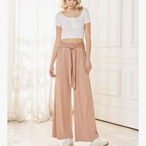 Sincerely Jules Extreme High Waisted Wide-Leg Pants Beige bohemian Style Size XL